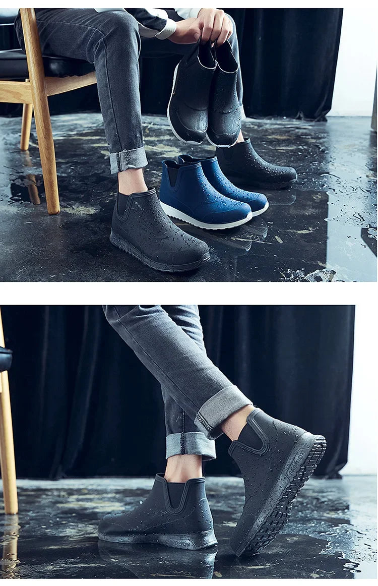 Rain Shoes for Lovers Rubber Shoe Platform Ankle Boots Autumn Winter Slip on Booties Boots for Men Waterproof Work Botas Hombres