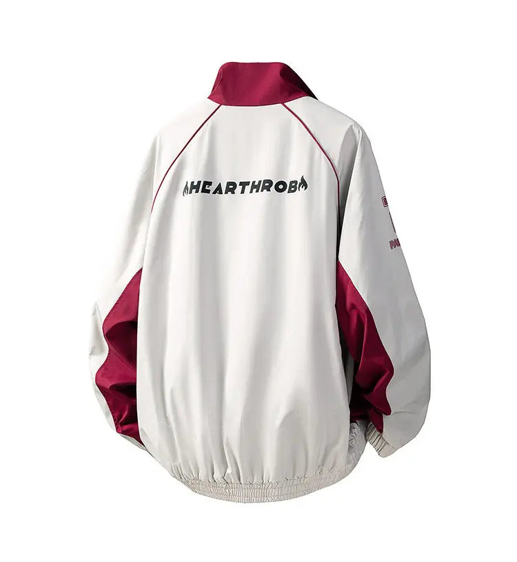 Spring and Autumn American High Street Locomotive Men's Alphanumeric Print Red Black Apricot Loose Casual Lapel Jacket