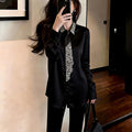 Ele Chic Bla Rhinestone ort Spring irt Korean Sle Faionable Unique Beautiful High-End Feelings Commute Sle