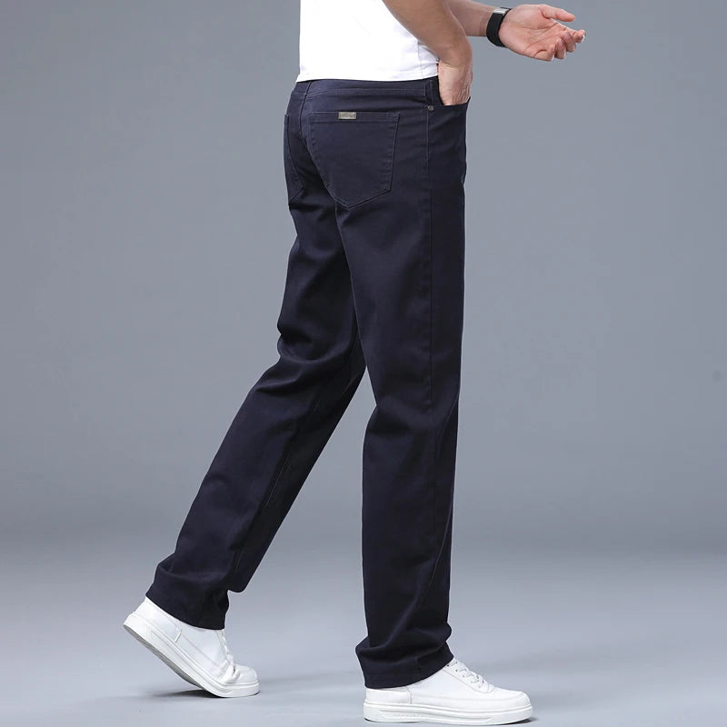 Men's White Jeans Fashionable Straight Business Casual Stretch Denim Pants Classic Fit Solid Color Comfortable All Season Pants