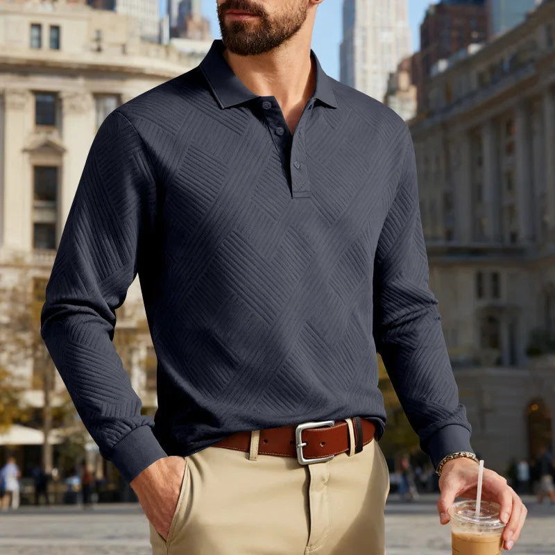2025 spring and autumn men's light luxury casual simple lapel jacquard POLO button-down long-sleeved sweater