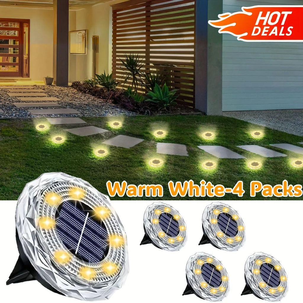 2/4pcs Solar Ground Lights 8LEDs Solar Lights Outdoor Bright LED Solar Disk Lights Outdoor Garden Pathway Driveway Lawn Lights