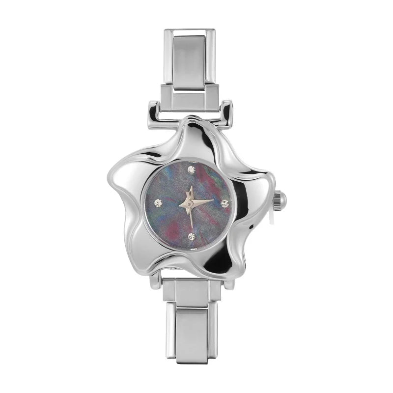 Irregular alloy case Arabic numeral classic dial Stars-shaped diamond-encrusted fashion Stainless Steel Bracelet ladies watch