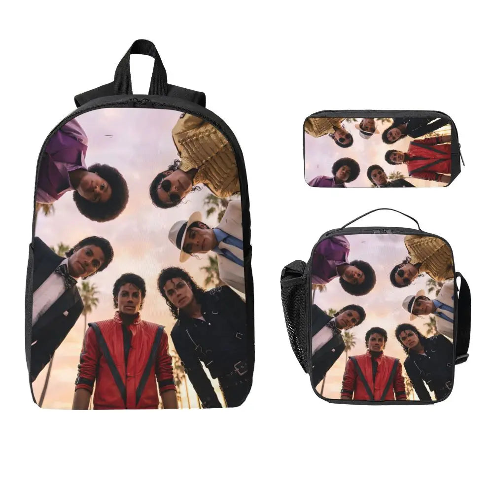 MJ Pop Legend Music 3pecs/set Backpack for Student Shoulder Bag Lunch bag Pencil Case