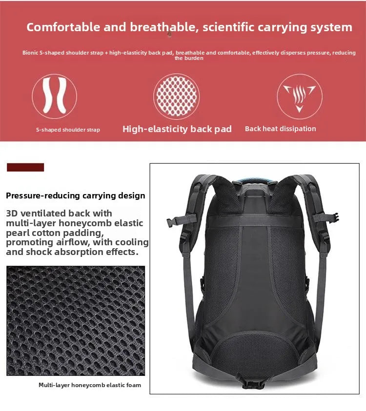 Outdoor Travel Backpack 60L Large Capacity Men's Women's Climbing Bag Luggage Multifunctional Bookbag Lightweight Waterproof