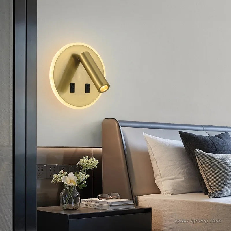 Modern Versatile LED Wall Sconce Lamp with Dual USB Ports Adjustable Side Reading Lights Modern Bedrooms Bedside Lamp