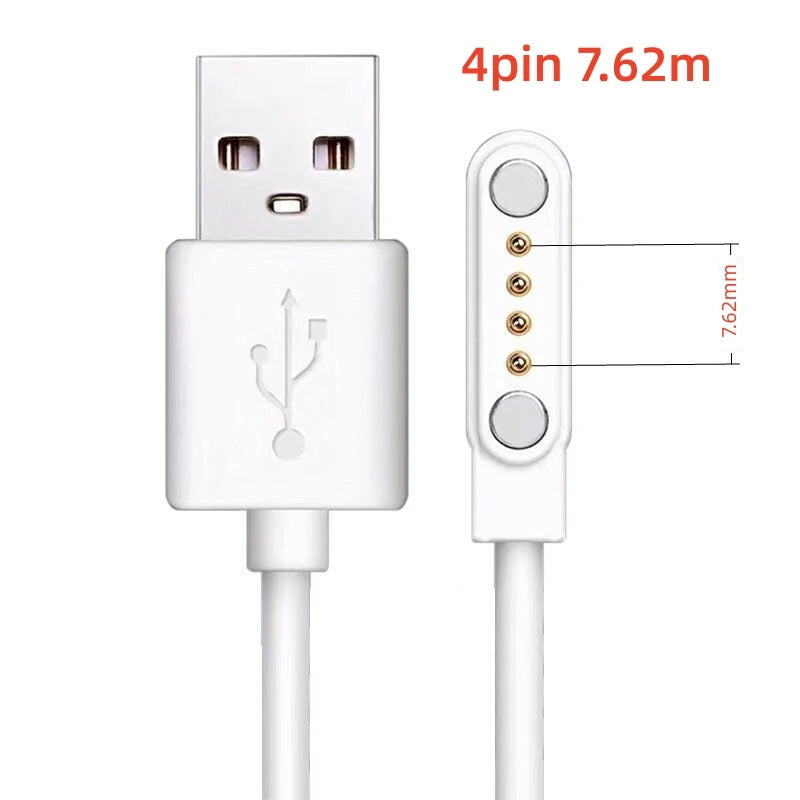 Universal 2Pin 4mm 7.62mm 4Pin Strong Magnetic Charge Cable USB Charging Line Cord Black White for Smart Watches