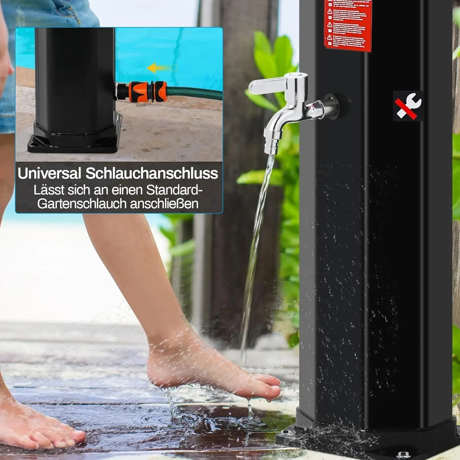60L Freestanding Outdoor Solar Heated Shower,Outdoor Pool Showers for Outside,High 228cm Solar Shower Column 360° Swivel Shower