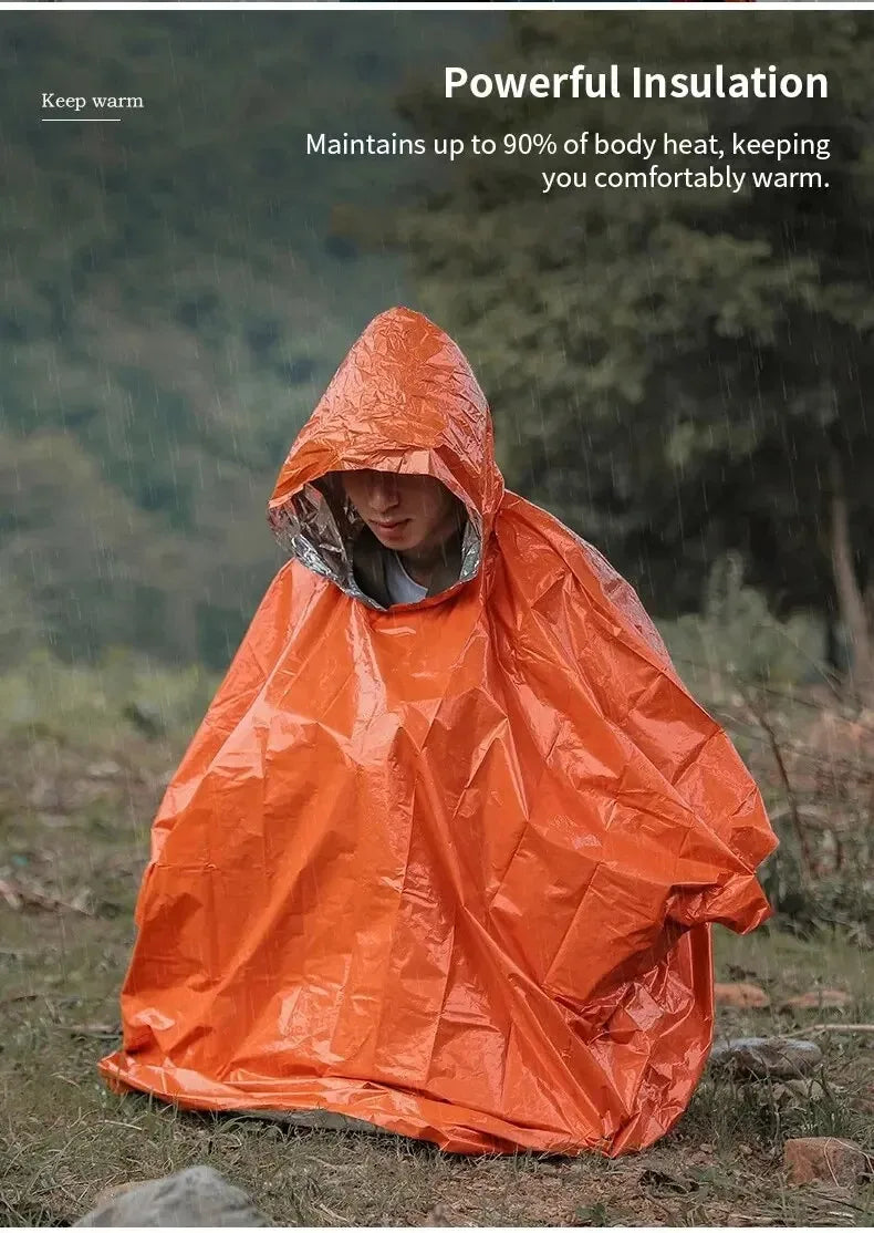 Emergency Rain Poncho Thermal Blanket Poncho Weather Proof Outdoor Survival Camping Gear Survival Gadgets