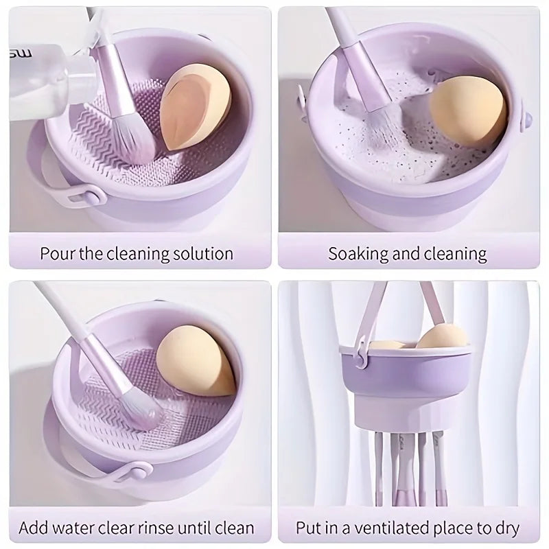 Silicone Makeup Brush Cleaning Bowl Tool Set - Powder Puff Washer and Sponge Storage Artifact for Efficient Makeup Tool Cleaning
