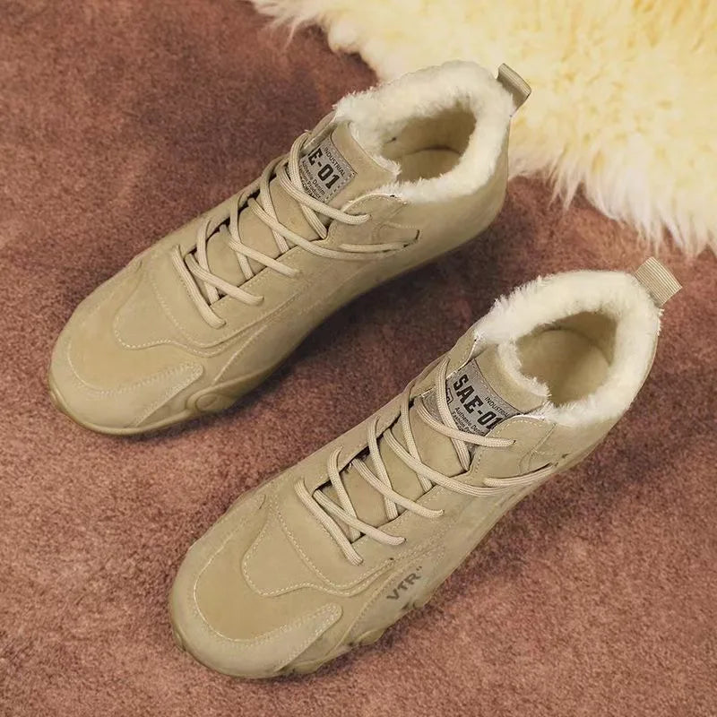 Ankle Boots for Men Casual Plush Warm Snow Boots Winter Sneaker Non Slip Work Shoes Men Motorcycle Short Boots Zapatillas Hombre