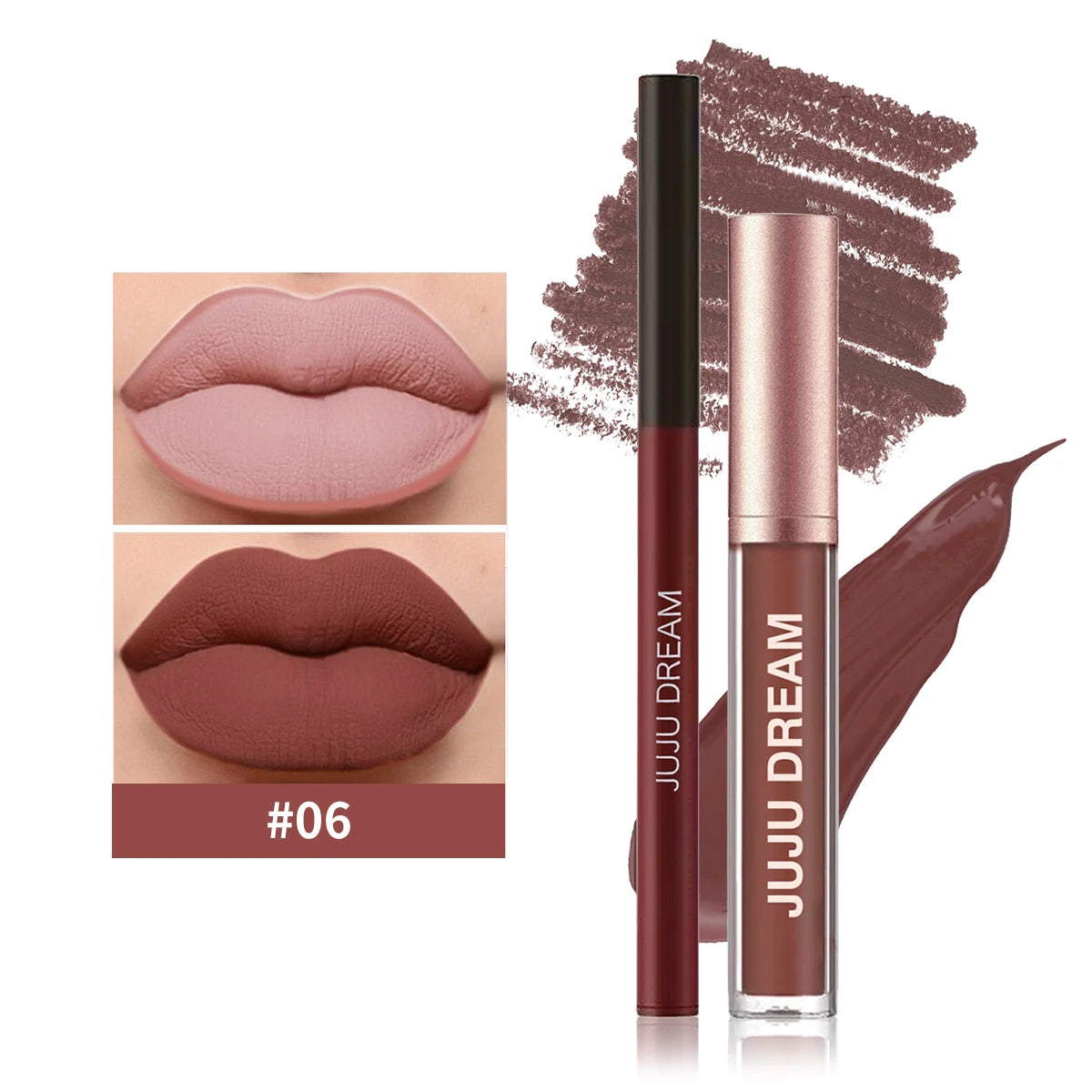 2-Piece Matte Lip Gloss & Lip Liner Set, Long-Lasting Cup-Shaped Formula Glides On Smoothly, Perfect For Everyday Makeup Looks.
