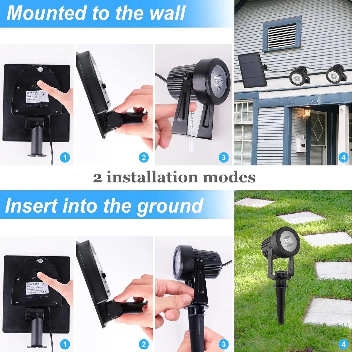 3000K/6000K/RGB Outdoor Solar LED Light IP65 Garden Landscape Pathway Wall Lamp for Tree Decor Yard Street Solar Spotlight
