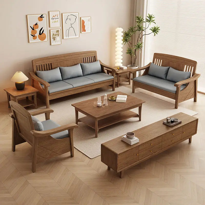 SA-12 Log Color Ash Wood Sofa All Solid Wood Sofa Combination Household Wooden Furniture