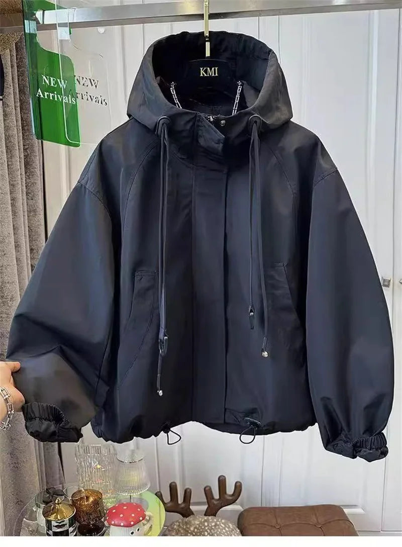 Korean Trench Coat Women 2026 Spring Autumn New Loose  Long Sleeve Casual All-Match Hooded Windbreaker Outerwear Ladies Overcoat