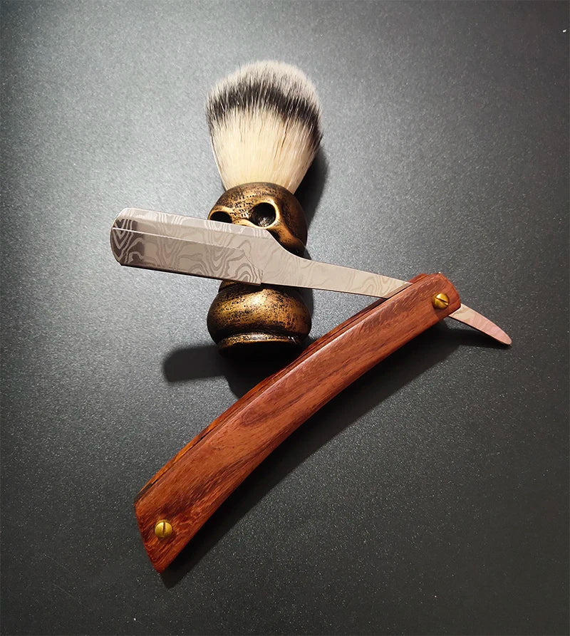 wooden trimmer manual shaver professional straight edge stainless steel sharp barber razor folding shaving blade shave beard cut