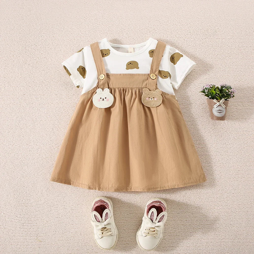 Baby Girl Dress Summer Cotton Cartoon Short Sleeved Girl Dress Cute Baby Girl Beach Dress Baby Girl Clothing ﻿