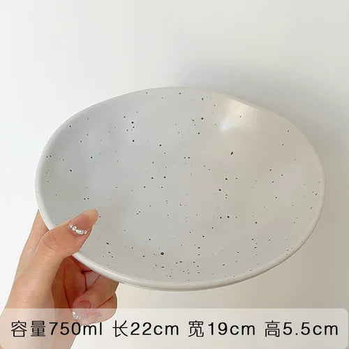 Retro Style White Ink-splashed Ceramic Bowl and Plate Western Food Steak Fruit Dessert Tray Salad Bowl Tableware Main Dish Plate