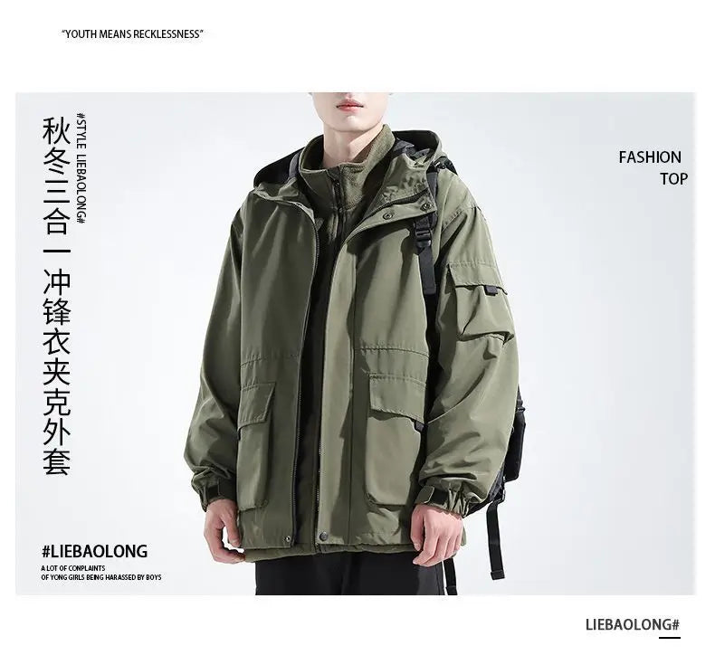 Three in One Detachable Assault Jacket for Men Cotton Padded Jacket Trendy Cotton Jacket Trendy Jacket