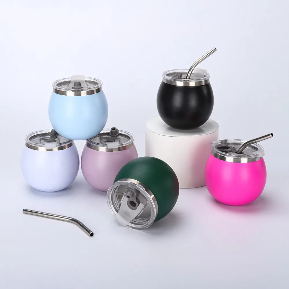 Mini Double Wall Argentine Yerba Mate Cup 5oz Stainless Steel Insulated Cups with Straw and Lid Tumbler Cup Outdoor