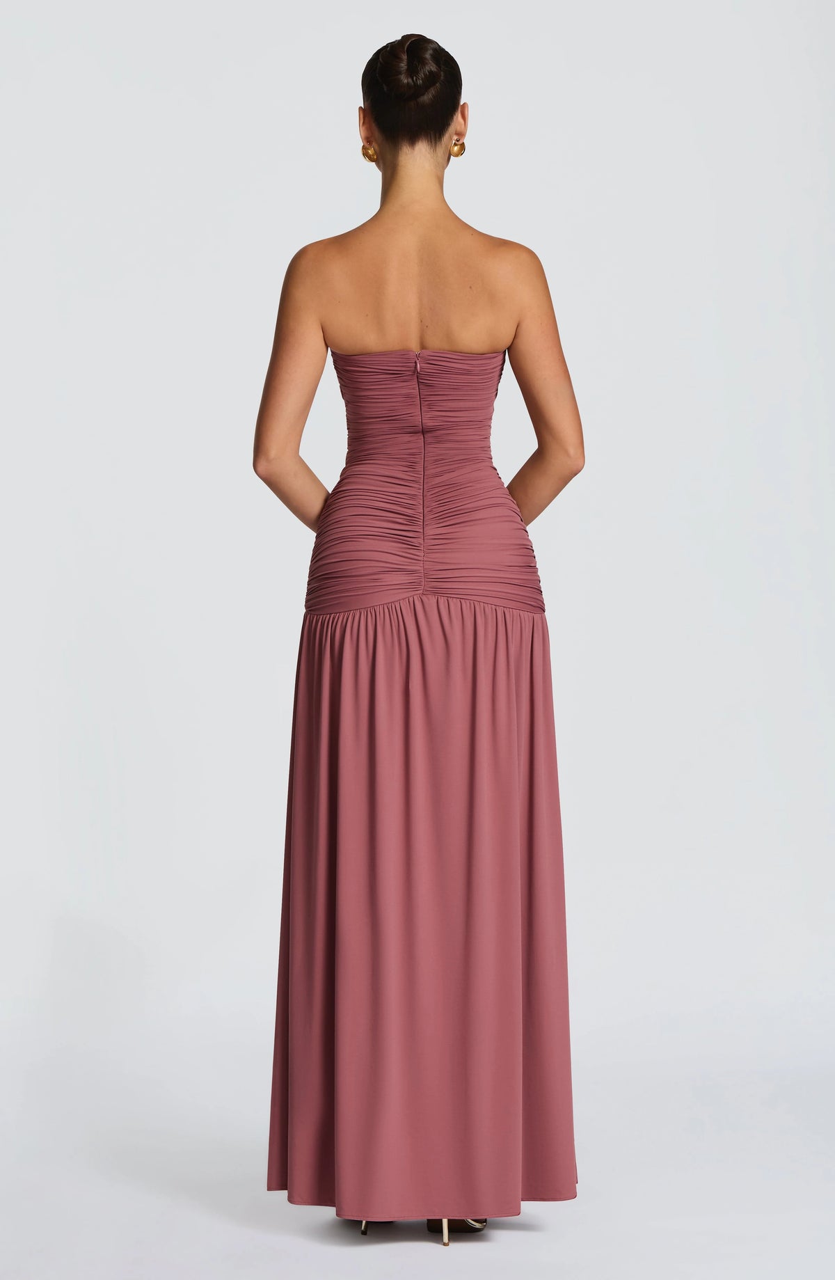 Strapless Deep V Ruched Maxi Dress High Split Formal Evening Gown Women Wedding Guest Party Long Dresses