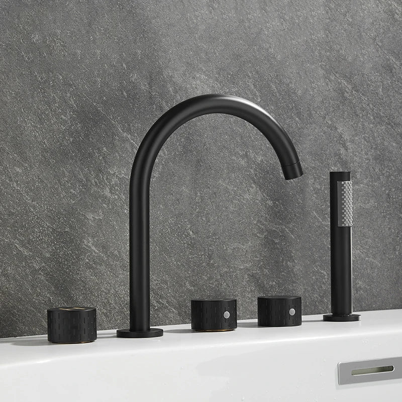 Gray Luxury Brass Deck-Mounted 5-Holes Bathroom Bath Tub Rotating Faucet Mixer Bathtub Basin Water Tap With Spray 3 Handles