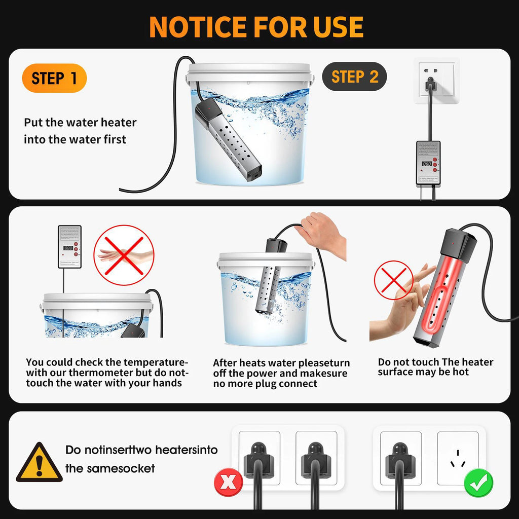 110V/220V 2000W Electric Heater Boiler Water Heating Elements Portable Immersion Thermostatic Heater for Bathroom Swimming Pool