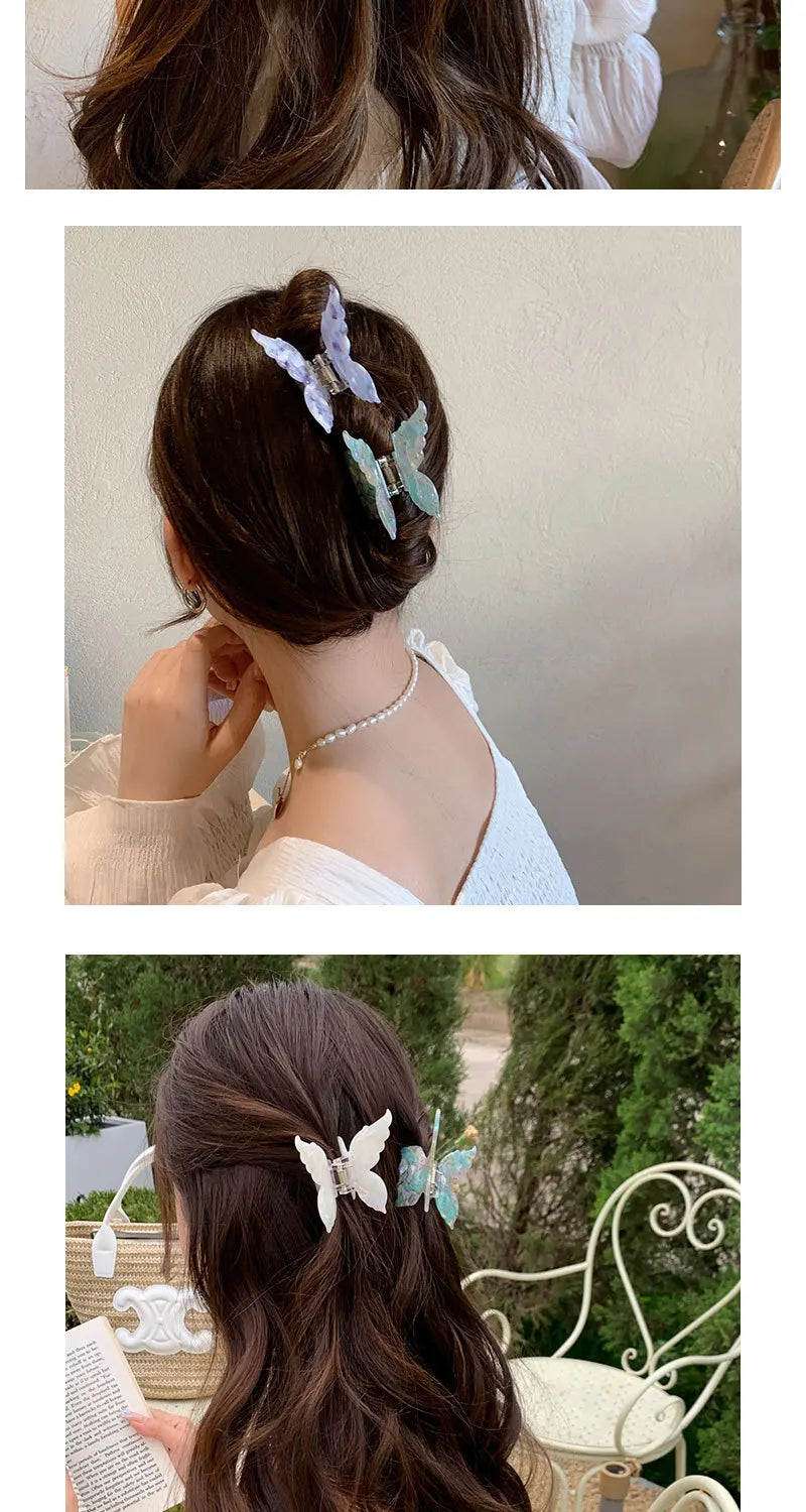 New Gradient Colorful Butterfly Hair Claw for Women French Retro Acetic Acid Hair Clip Fashion Headwear Hairpin Hair Accessories