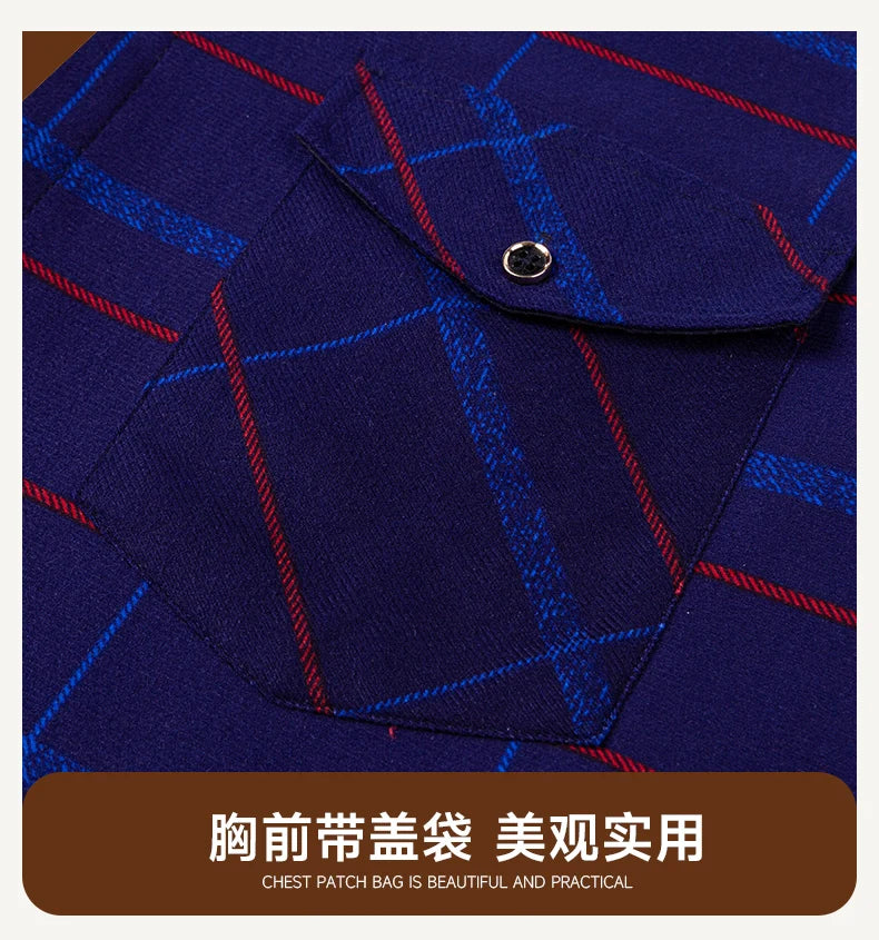 2025 Autumn Winter Men's Fashion Plaid Striped Print Shirts Double-sided Fleece Long Sleeve Thick Warm Shirts Soft Big Size 7XL