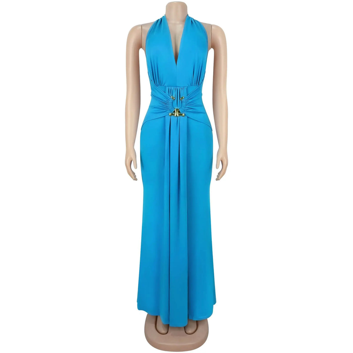 EINY Sexy Women White Halter Maxi Dress Elegant Backless Ruched Bodycon Long Gown Party Club Night Birthday Mermaid Dresses Y2K