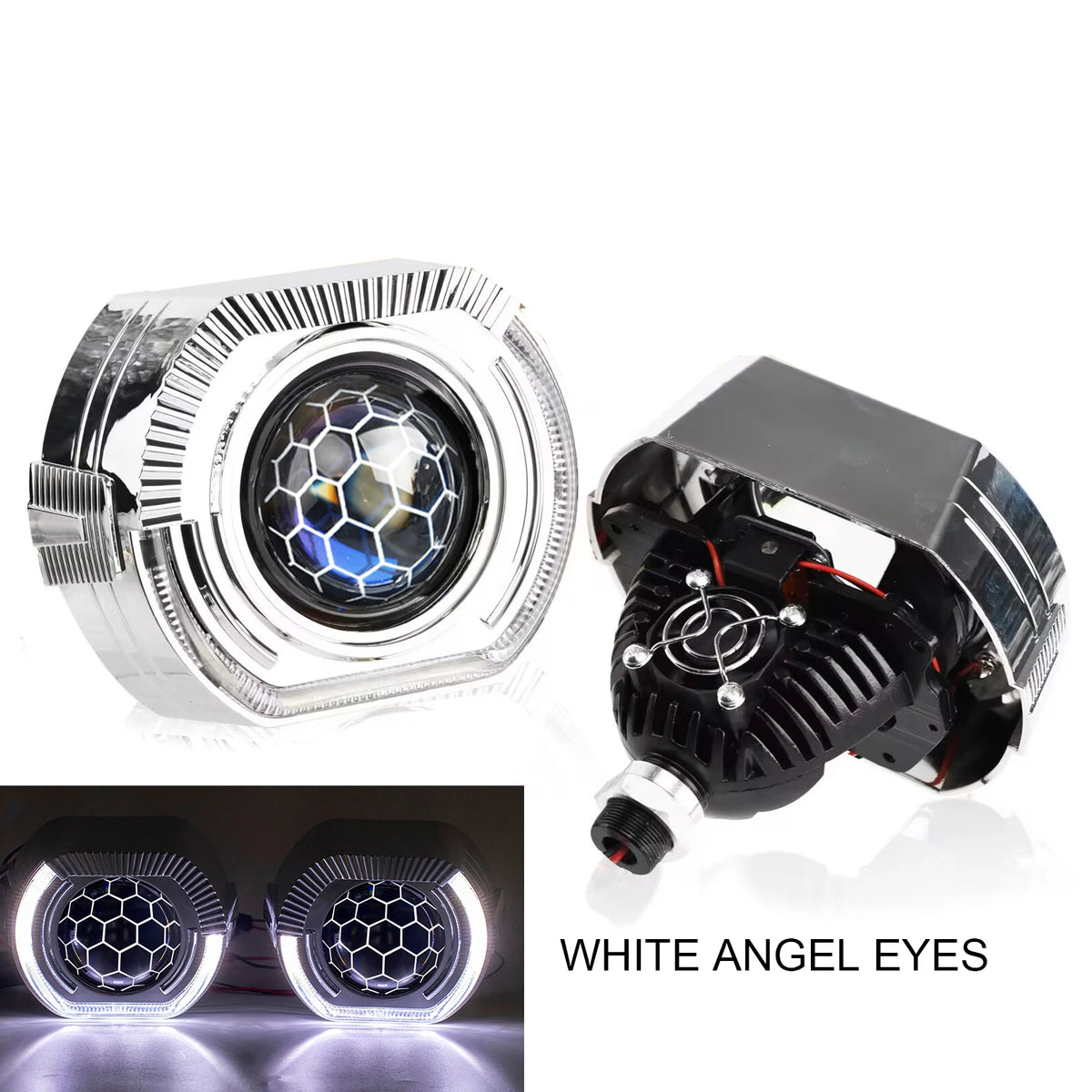120W 2PCS 3.0 Inch Blue Honeycomb Bi LED Projector Lens Retrofit H1 H4 H7 H11 Universal Car Headlamp Retrofit Styling 6000K