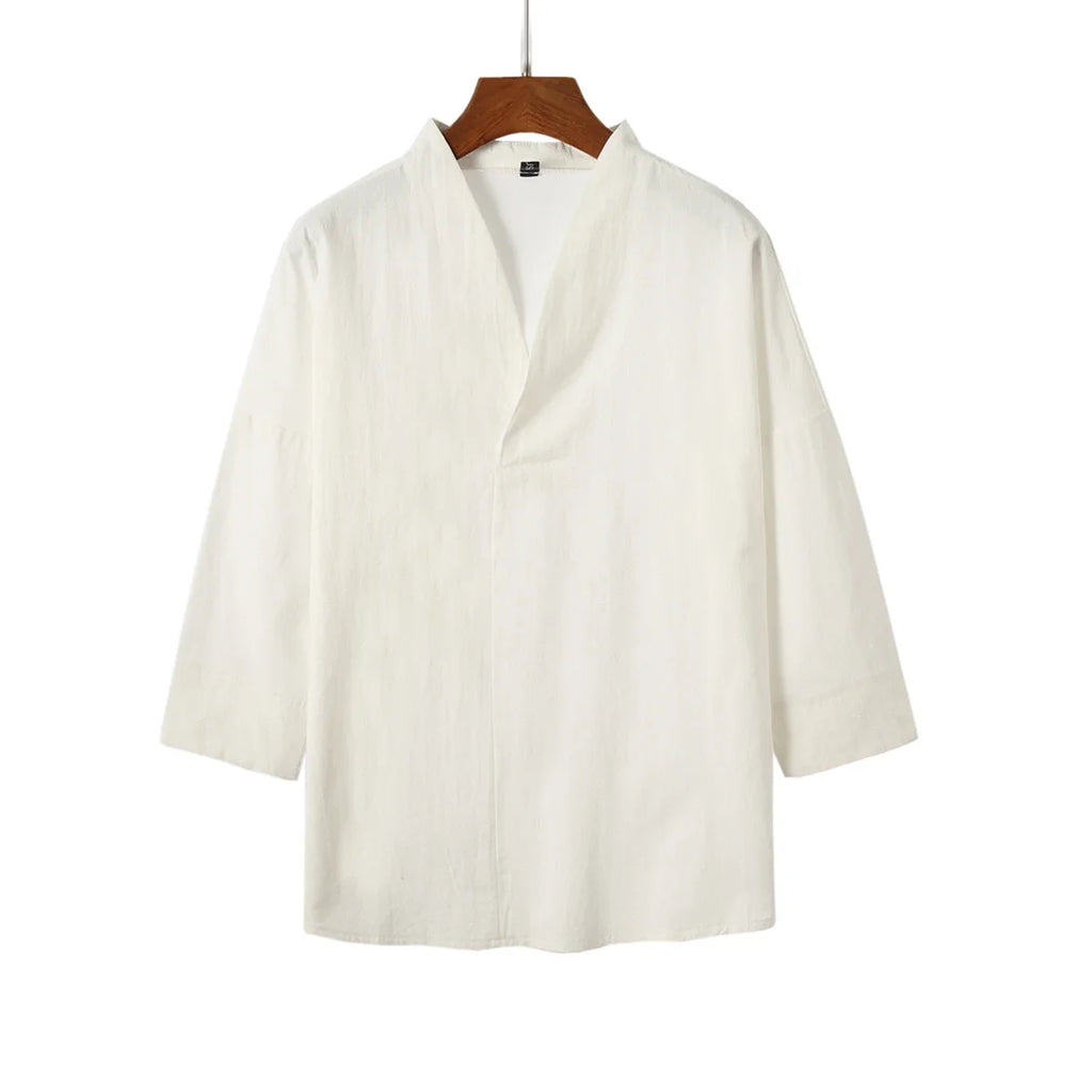 Summer Kimono Japanese Style Short Sleeve Men New Half-sleeved Cotton Linen Breathable Men Clothing T-shirt Japanese Yukata Tops