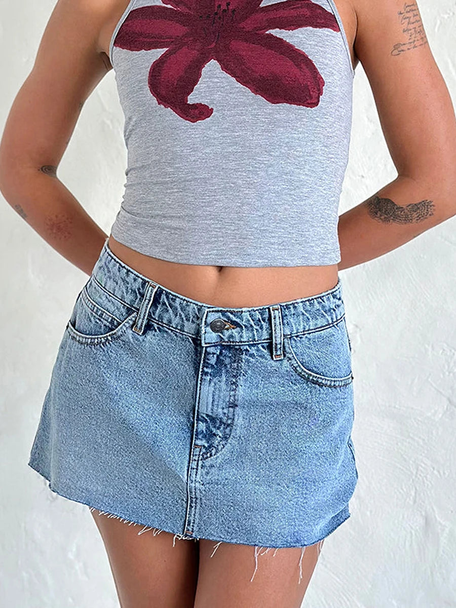 New Womens Denim Mini Skirts Low Waist Raw Hem Casual Fashion Jean Skirts For Summer Club Street Style S-2XL