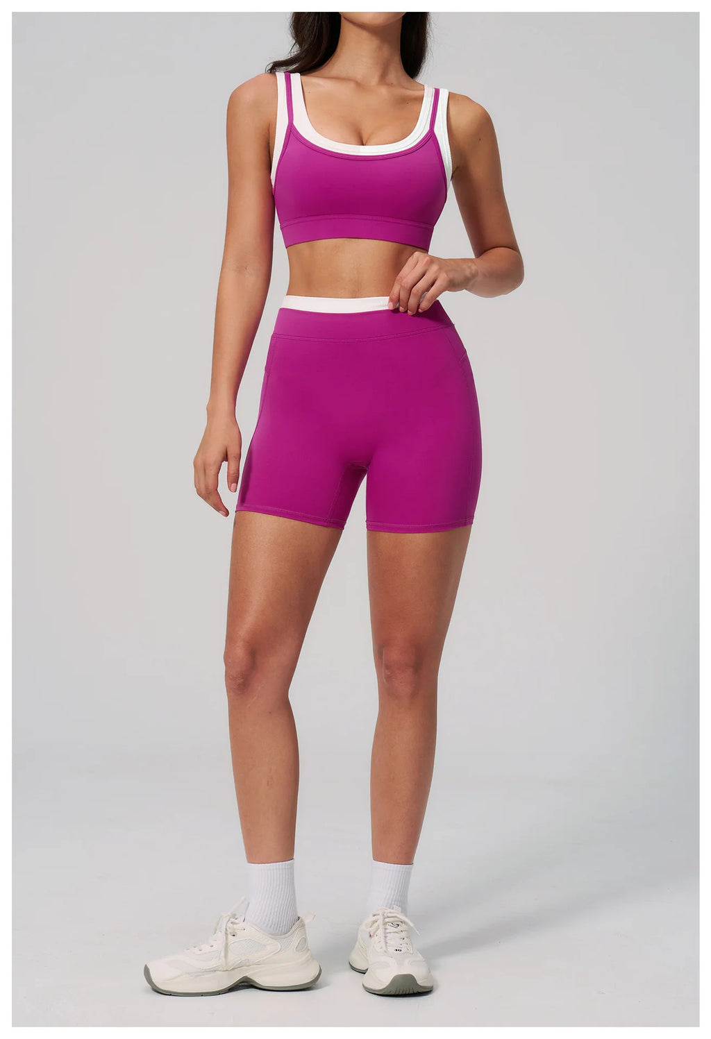 Custom LOGO Women's Naked Fake Two-piece Sports Vest Threaded Contrast Yoga Bra Running Fitness Clothing Top