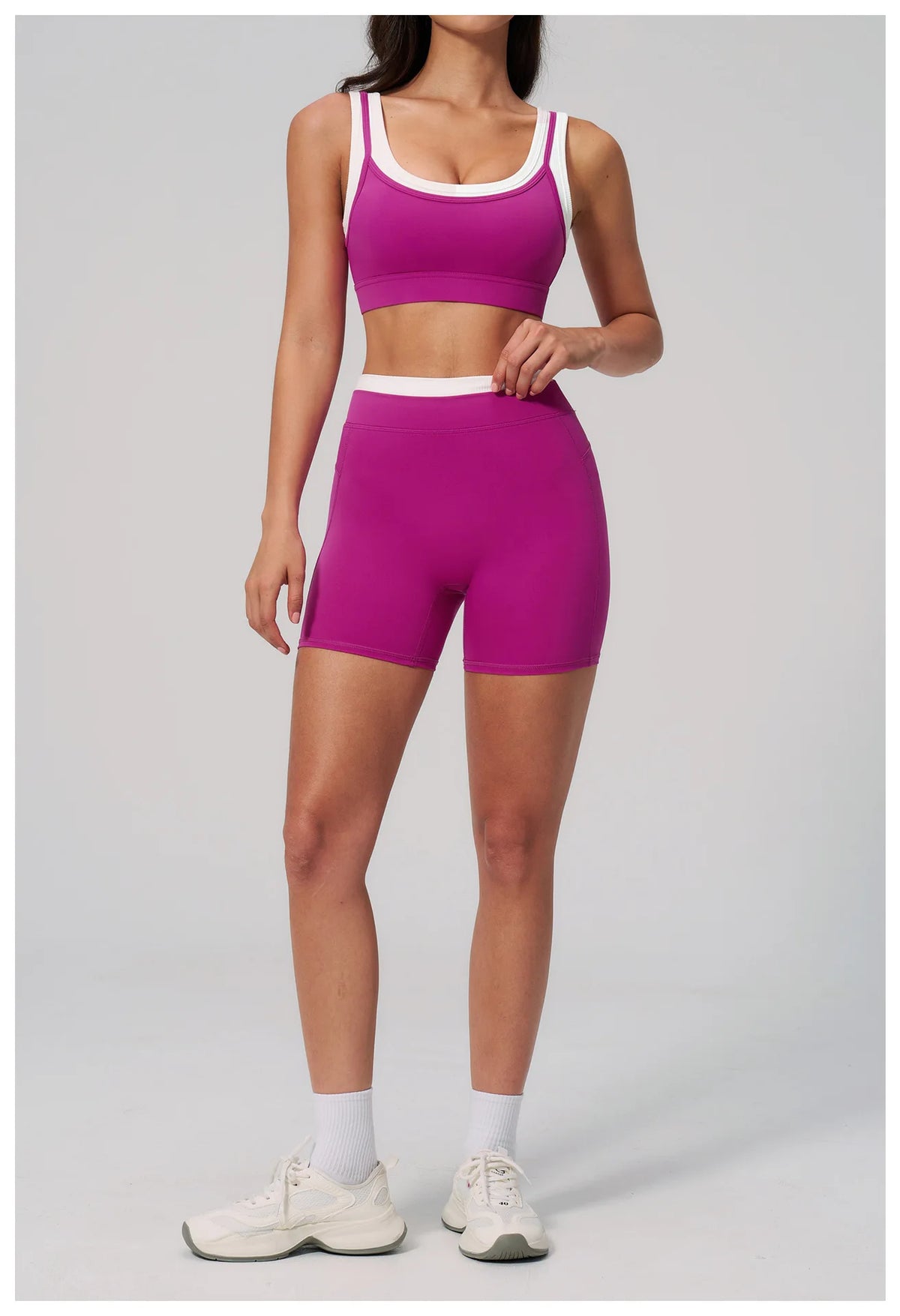 Custom LOGO Women's Naked Fake Two-piece Sports Vest Threaded Contrast Yoga Bra Running Fitness Clothing Top