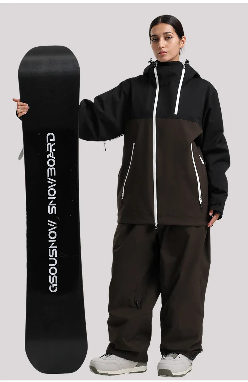 Gsou Snow Unisex Color-Block Ski Jacket Waterproof Snowboard Coat Breathable Loose Fit Women Men Professional Ski Wear