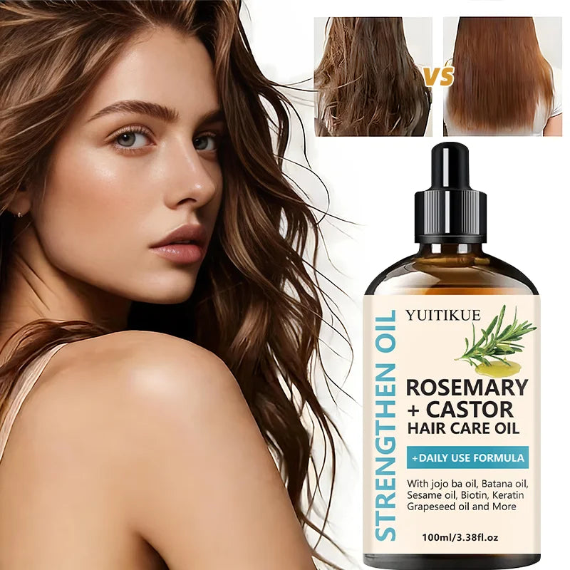 YUITIKUE Strengthening Hair Oil - Rosemary + Castor Blend | Refreshing, Non-Greasy Care for All Hair Textures