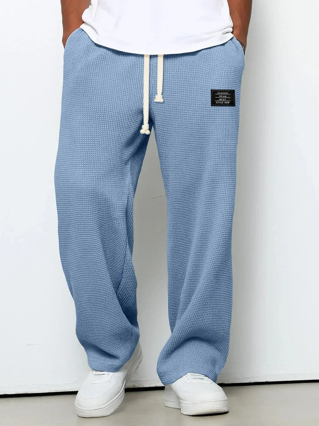 Waffle Straight Leg Pants Men's Summer New Style Wide Leg Pants Men's Youth Summer Casual Pants