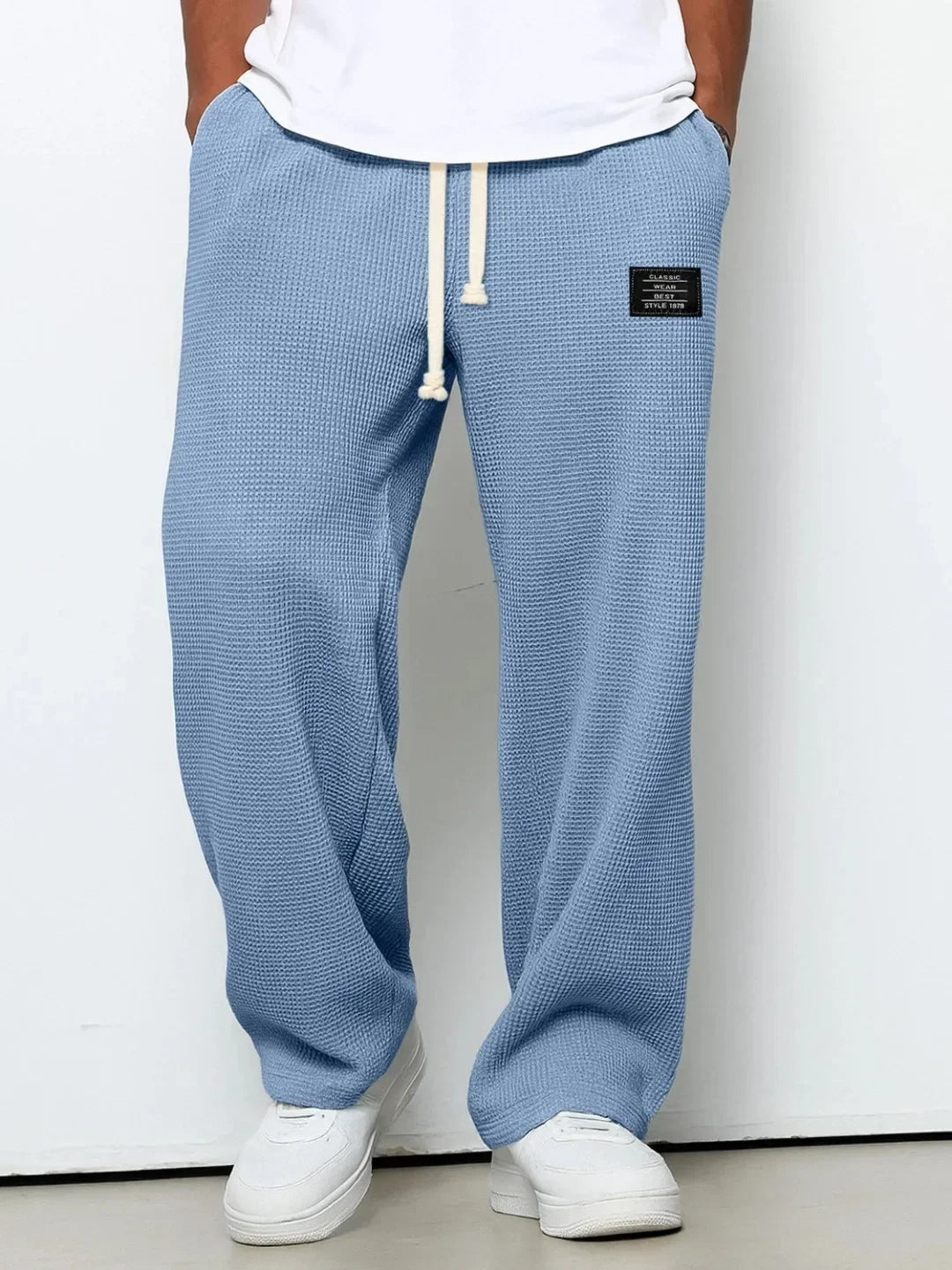 Waffle Straight Leg Pants Men's Summer New Style Wide Leg Pants Men's Youth Summer Casual Pants