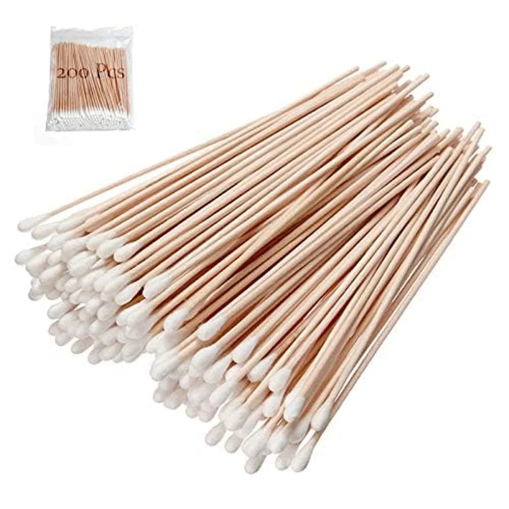 100/300Pcs 6 Inch Long Cotton Swabs with Wooden Handles, Cotton Tipped Applicator for Cleaning, Cotton Sticks Oil Makeup