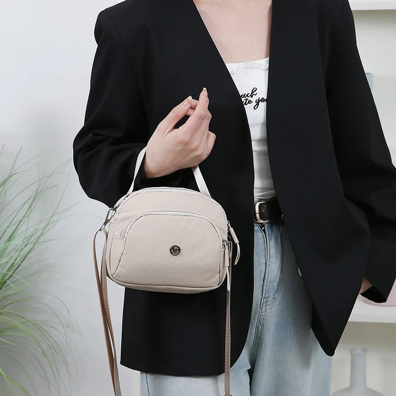 Women Nylon Handheld Bag Small Crossbody Shoulder Purse Lightweight Multi Functional Tote Casual Daily Travel Solid Color Black