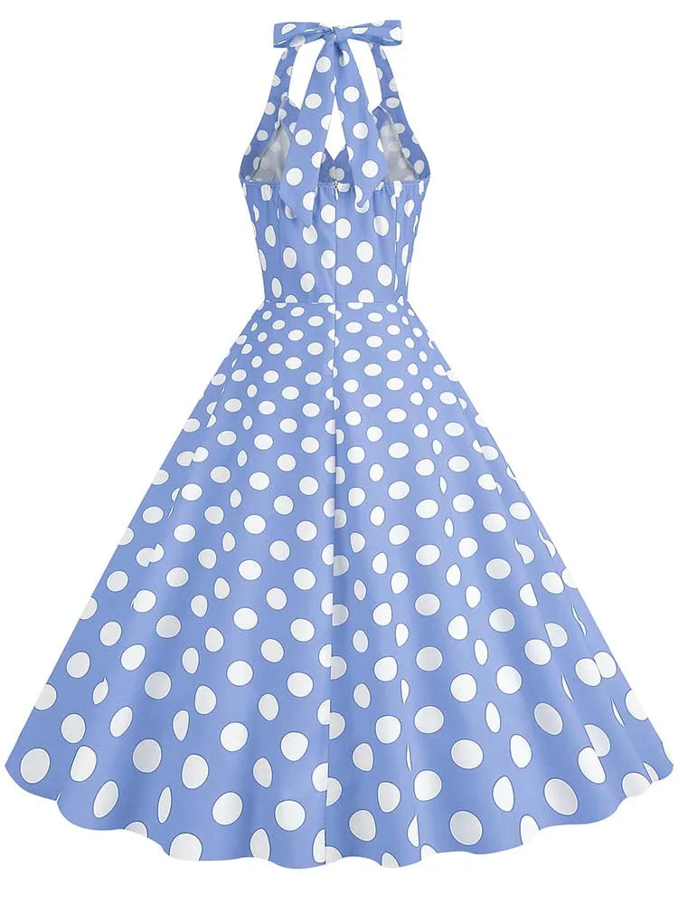 Sexy Retro Polka Dot Halter Dress Women Audrey Hepburn 50s 60s Vintage Gothic Pin Up Rockabilly Clothing