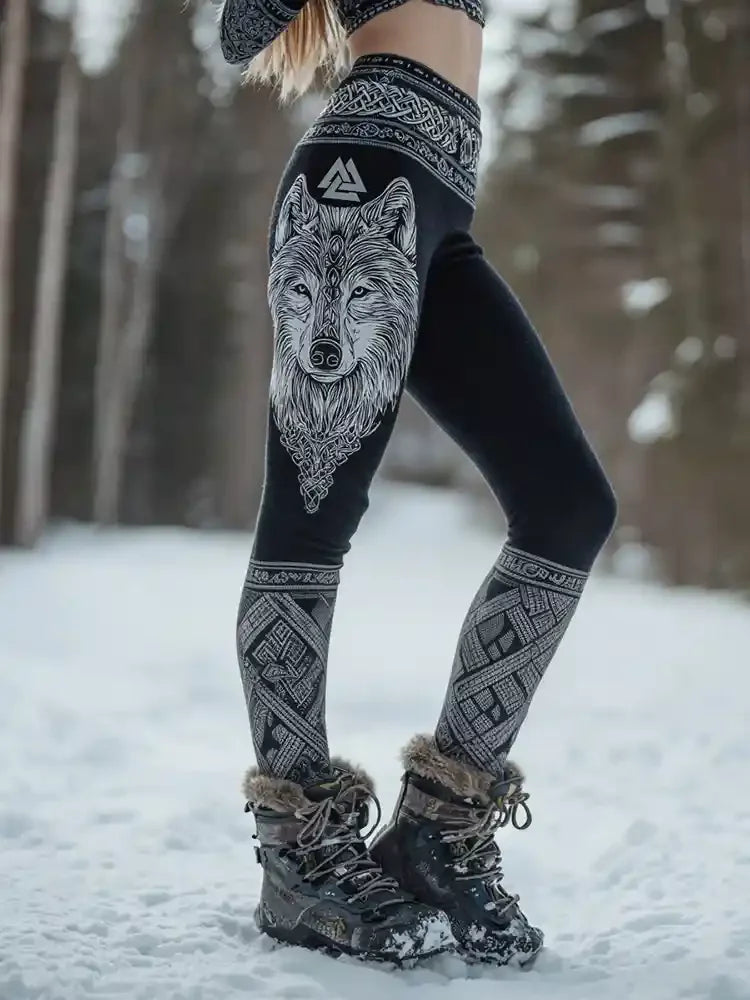 New Women's Leggings Cool Wolf Print Sexy High Elasticity Comfortable And Casual sporty and fashionabl High Waisted Pants