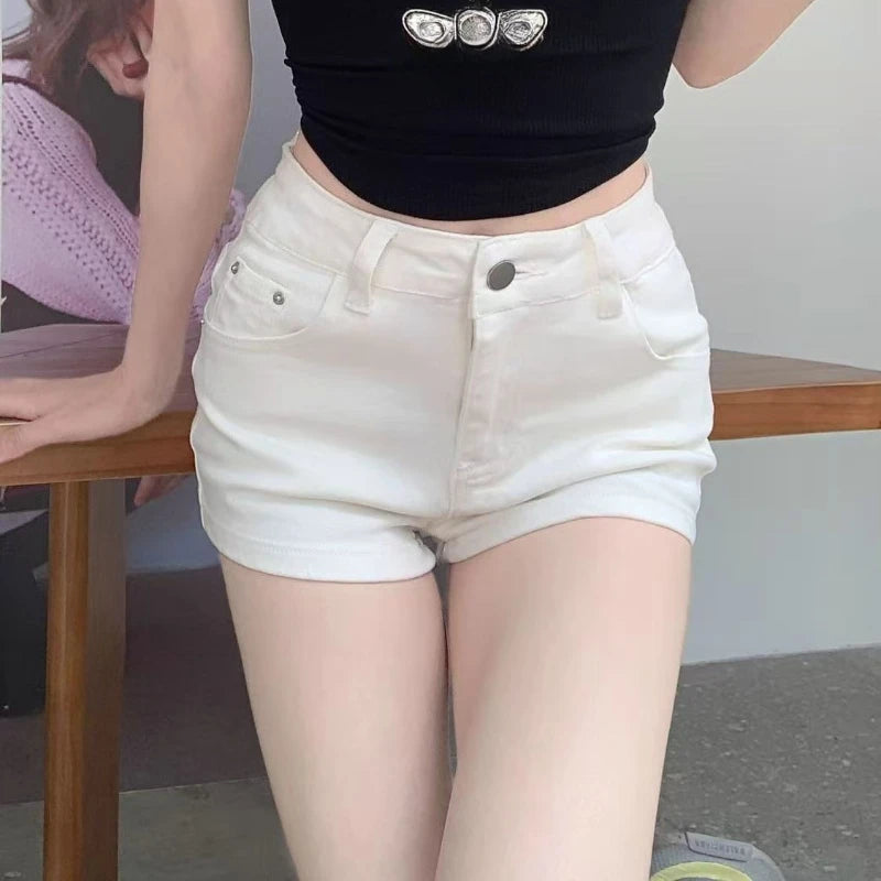 Spring Summer High Eleatic Denim Shorts Women Slim Skinny Jeans Short Pants Fashion White Hot Shorts Girls Casual Denim Shorts
