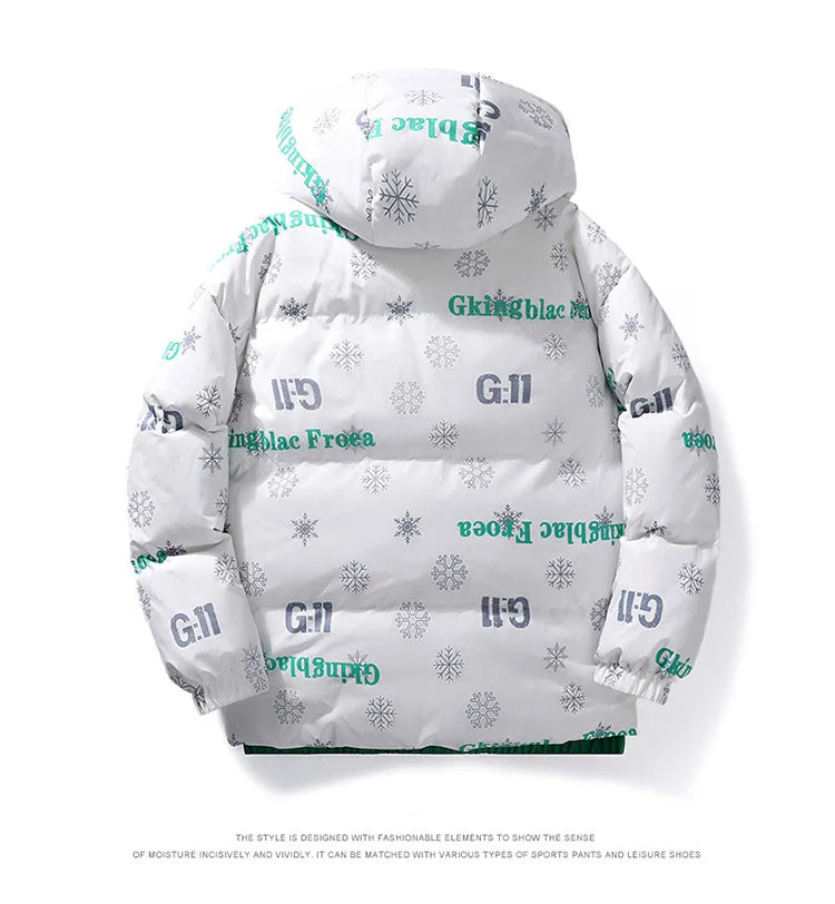Mens Couple Fashion Cotton Padded Jacket Winter Thick Fleece Lined Hooded Coat Streetwear Parka Outerwear