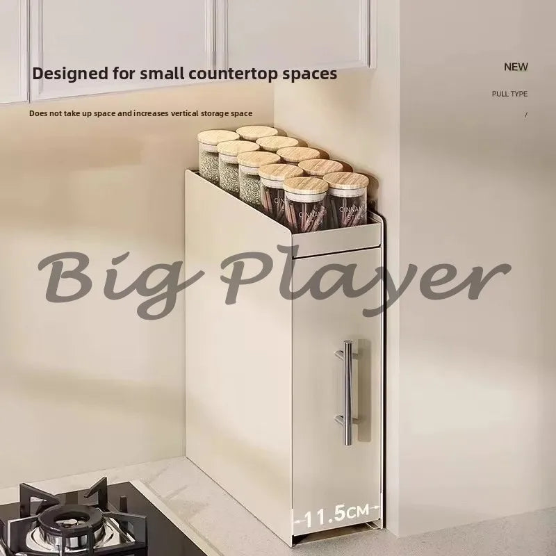 Ultra-Narrow Dust-Proof Pull-Out Condiment Rack Multi-Functional Kitchen Countertop Storage Organizer for Home