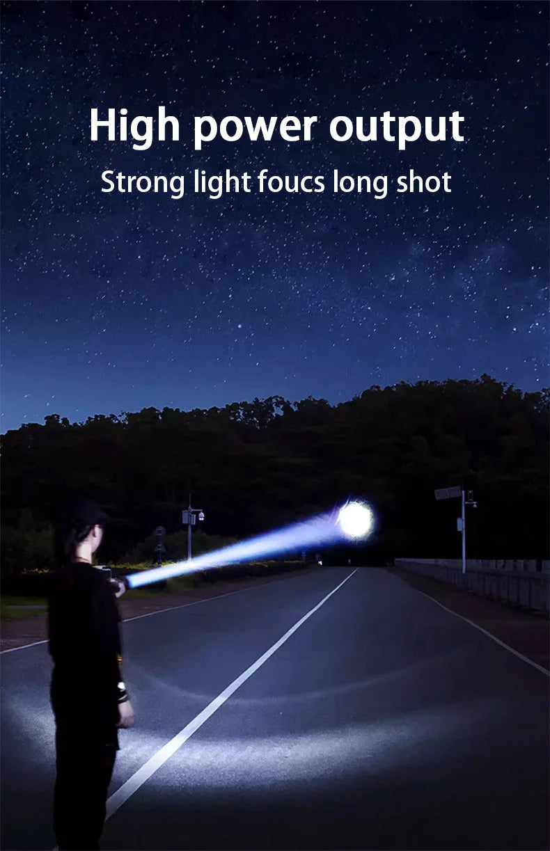 10000000lm Most Powerful Led Flashlight Rechargeable Type-c Flashlight Long Range 2000m Tactical Torch Light For Camping Hunting