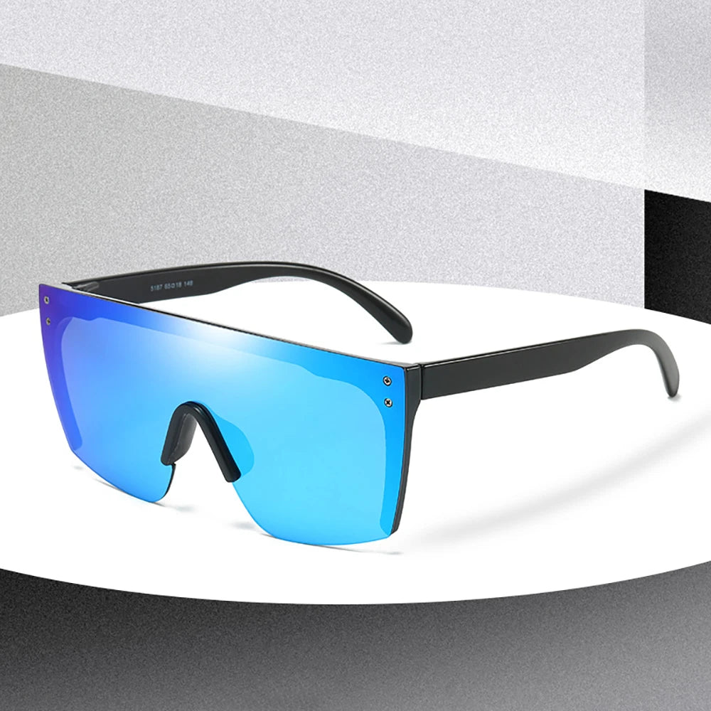 Men's sunglasses Mirrored Oversized Rimless Sun Glasses for Men Women Flat Top Shield Wrap Square UV400