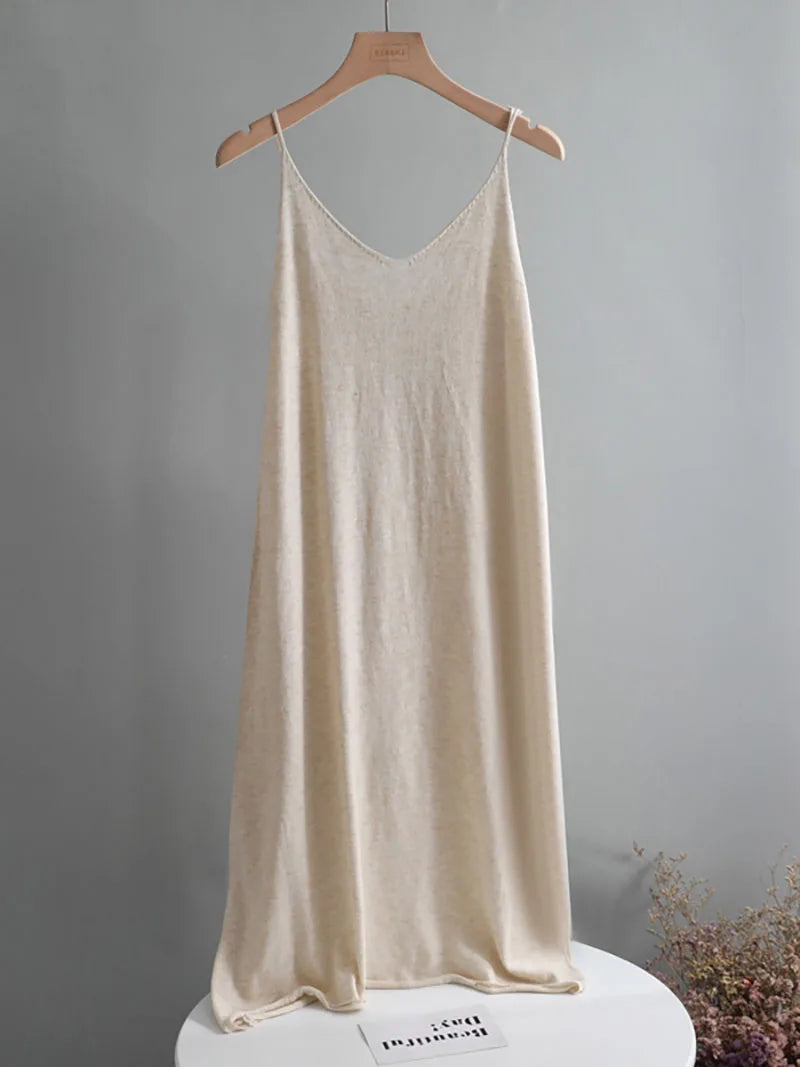 Ezsskj Spring summer 2020 Woman Knitted Tank Dress Casual Long Camisole Vest dress Women Loose  cashmere maix a-line dress
