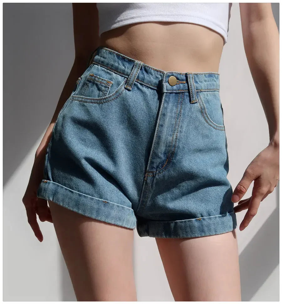 Basic Denim Shorts Women Sexy Skinny Vintage All-match High Waist Fashion Casual Streetwear Summer Chic Pure Temperament Females